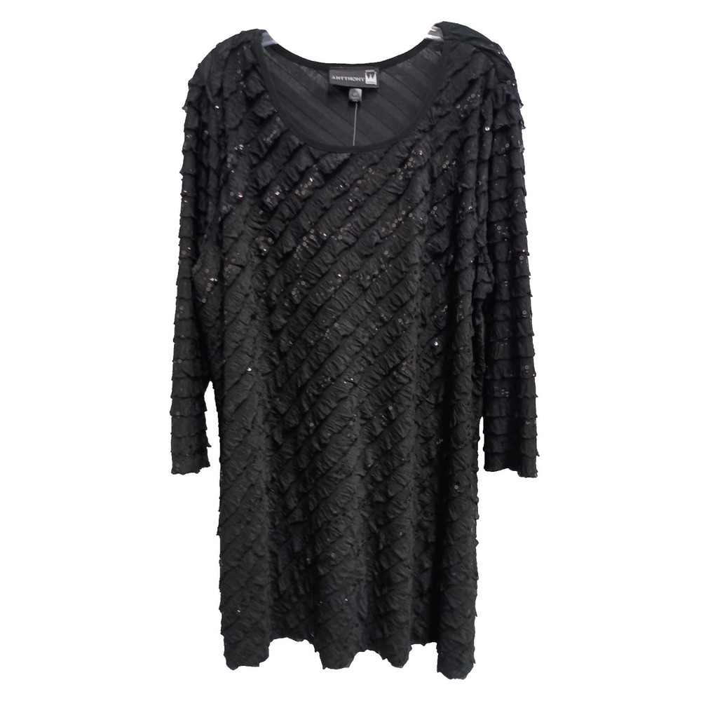 Antthony Tunic Top Womens Size‎ 1X Black Ruffle Sequined Whimsygoth Holiday NWT